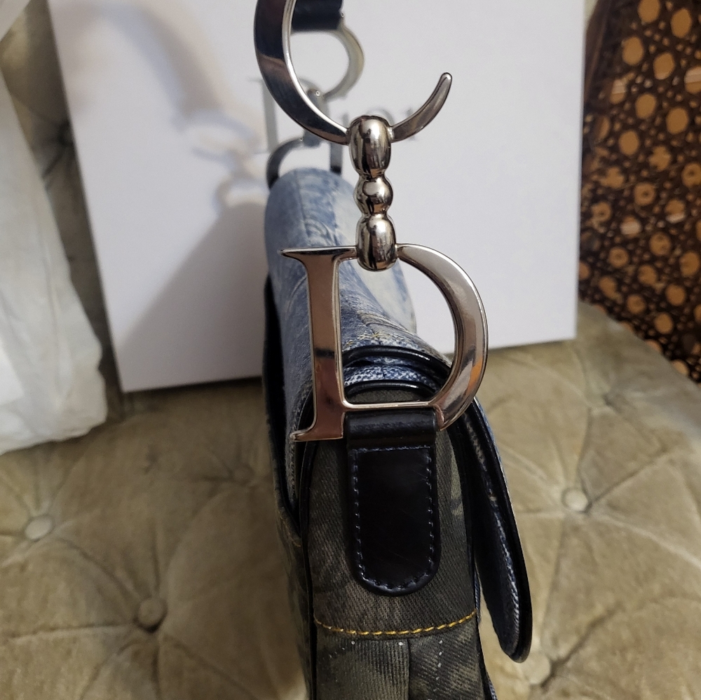 Authentic Christian Dior Patchwork Speedway denim double saddle bag - Picture 9 of 11